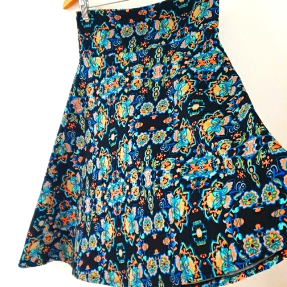 LuLaRoe Women's Azure Black & multicolor Floral Boho Knee-length Skirt, Size M